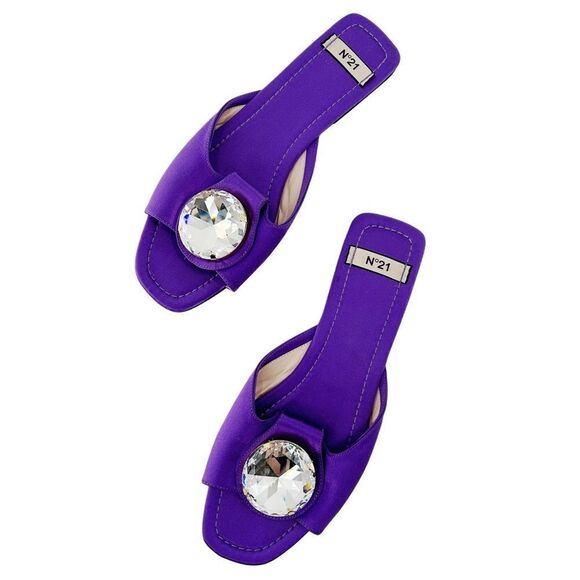 No. 21 Shoes - N°21 Purple Sandal Slide Crystal Accent Slippers Size 11